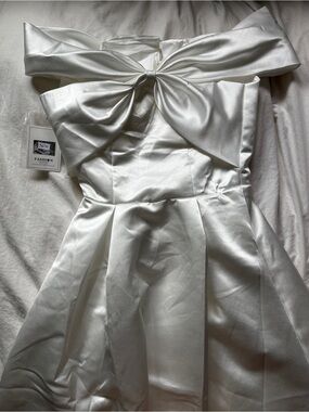 corset style off the shoulder white dress